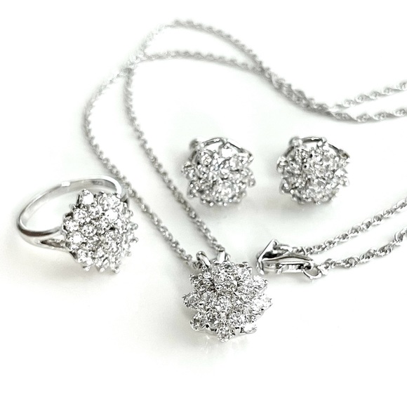 Jewelry - ⭐️HP⭐️ BUNDLE NEW Sterling Silver Jewelry Set Necklace Earrings Ring CZ